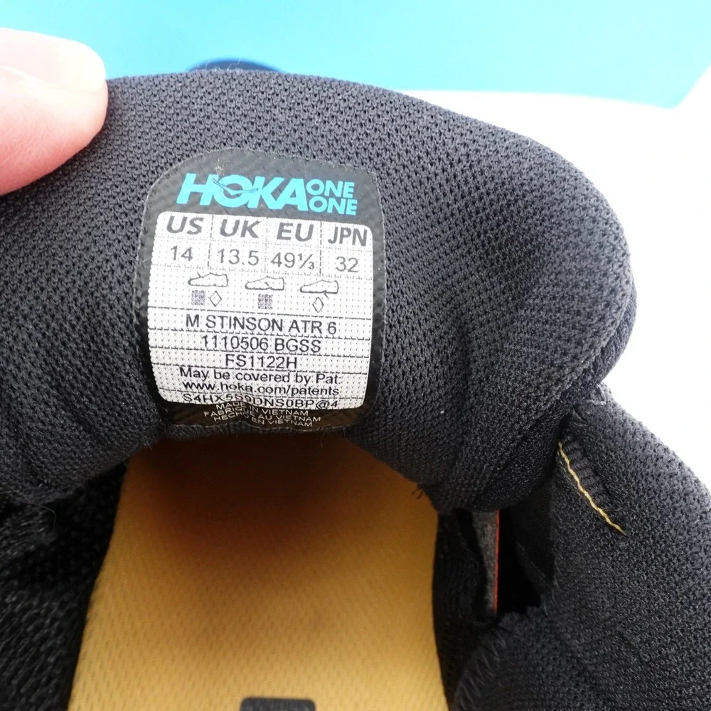 Hoka One Stinson ATR 6 Mens Size 14 Black Evening Primrose Running Shoes